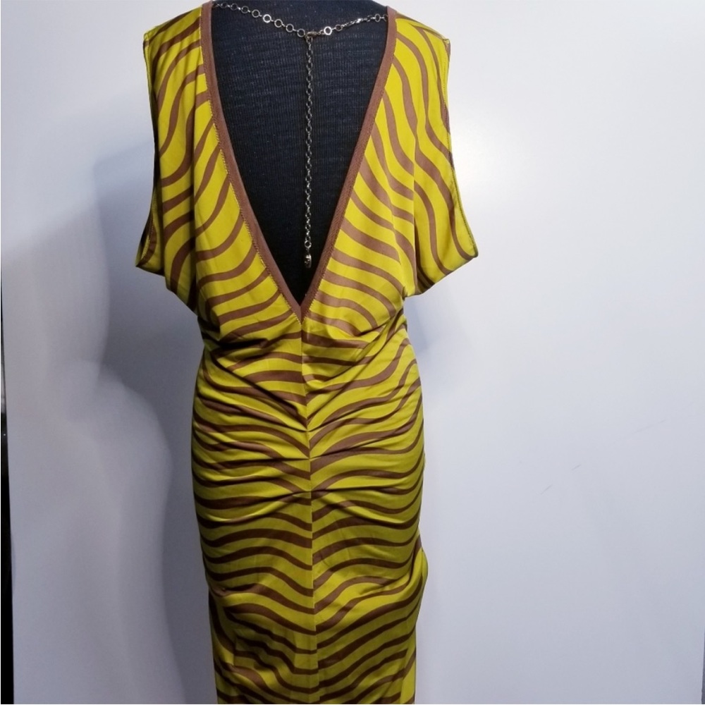 Striped V-Neck Dress in Yellow and Brown - Picture 12 of 12